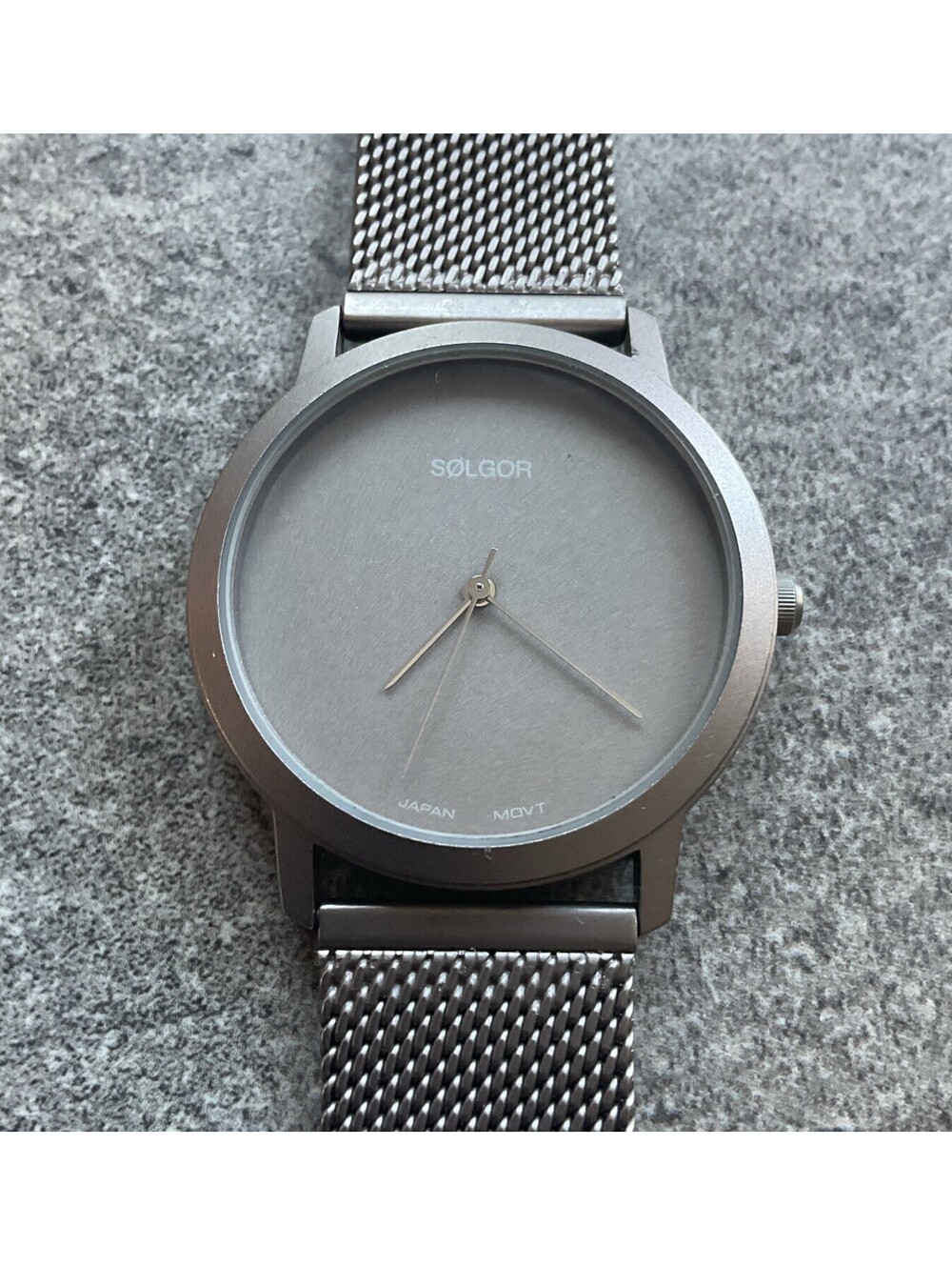 Vintage Solgor Unisex Watch 35mm Silver Tone Case And Metal Mess Band Bin T